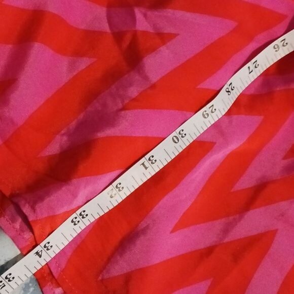 Amanda Uprichard Silk Pink‎ Red Zig Zag Pattern Mini Empire Waist Dress Size L - Picture 11 of 11